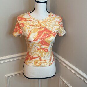 Marble Ribbed Babydoll tee size medium orange fitted